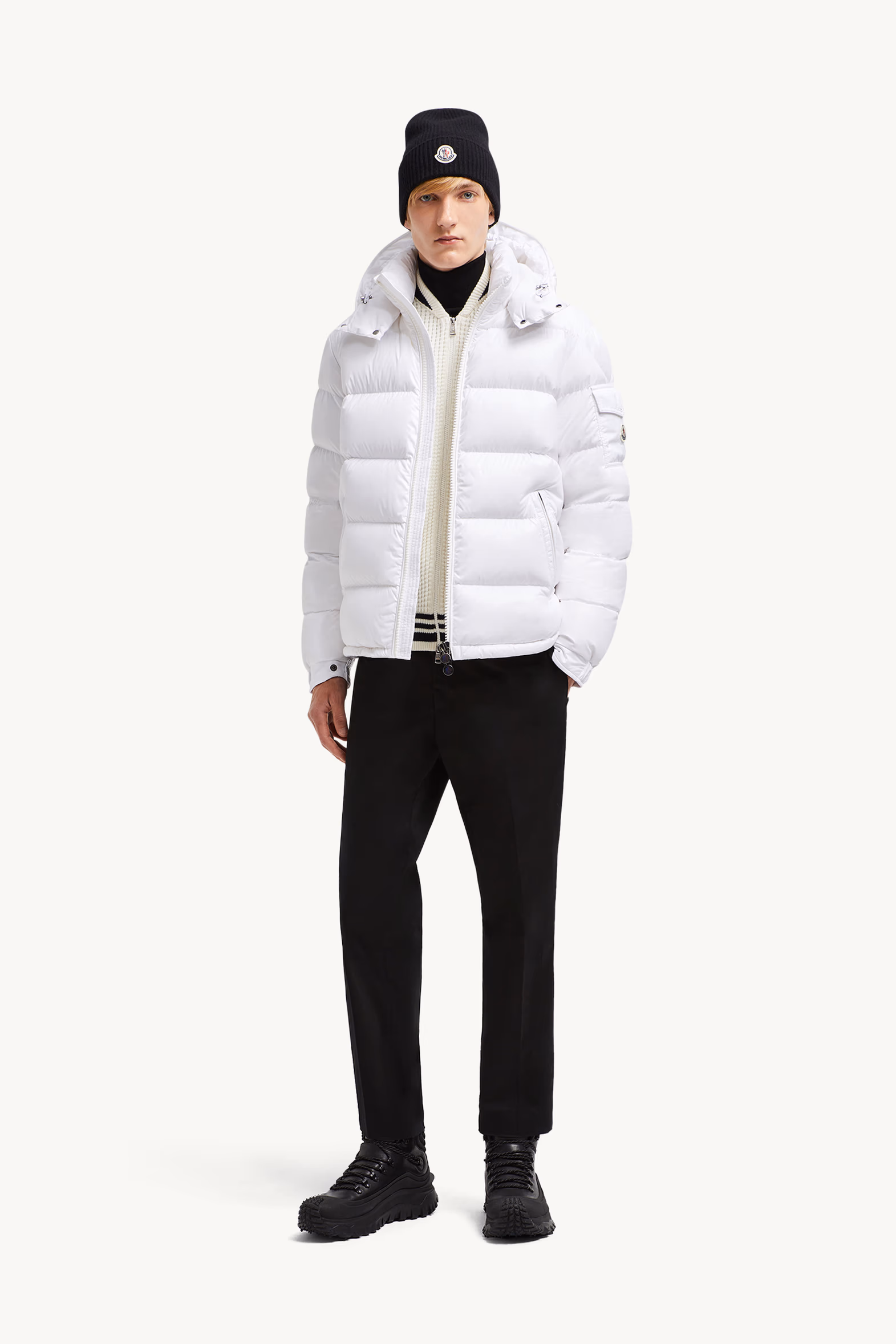 Moncler Maya Hooded Short Down Jacket Men White Moncler 0